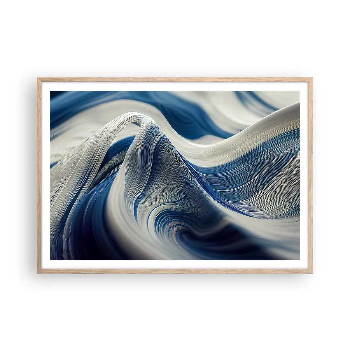Plakat w ramie jasny dąb - Płynność błękitu i bieli - 100x70 cm
