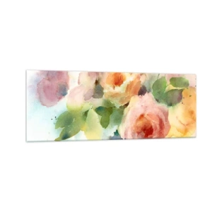 Obraz na szkle - Delikatne róże w akwarelowym stylu na jasnym tle - 140x50cm - Delikatne jak akwarela - Nowoczesna dekoracja ścienna do salonu i sypialni ARTTOR
