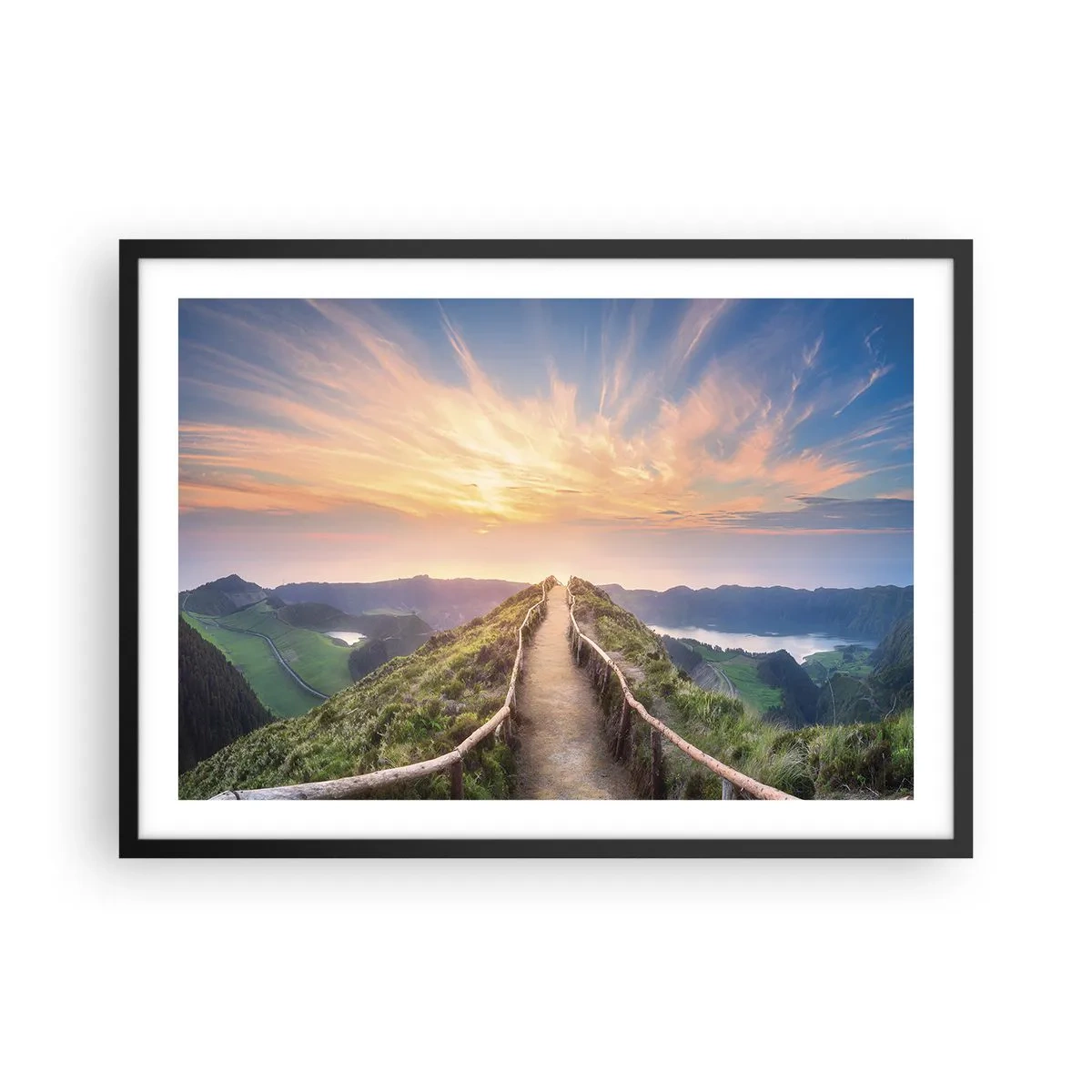 Plakat w czarnej ramie - Malownicza ścieżka na wzgórzu z widokiem na zachód słońca - 70x50cm - Blisko nieba - Nowoczesna dekoracja ścienna do salonu i sypialni ARTTOR