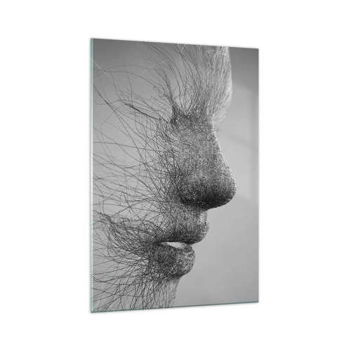 Obraz na szkle - Artystyczny profil twarzy utworzony z delikatnych linii - 70x100cm - Duch wiatru - Nowoczesna dekoracja ścienna do salonu i sypialni ARTTOR