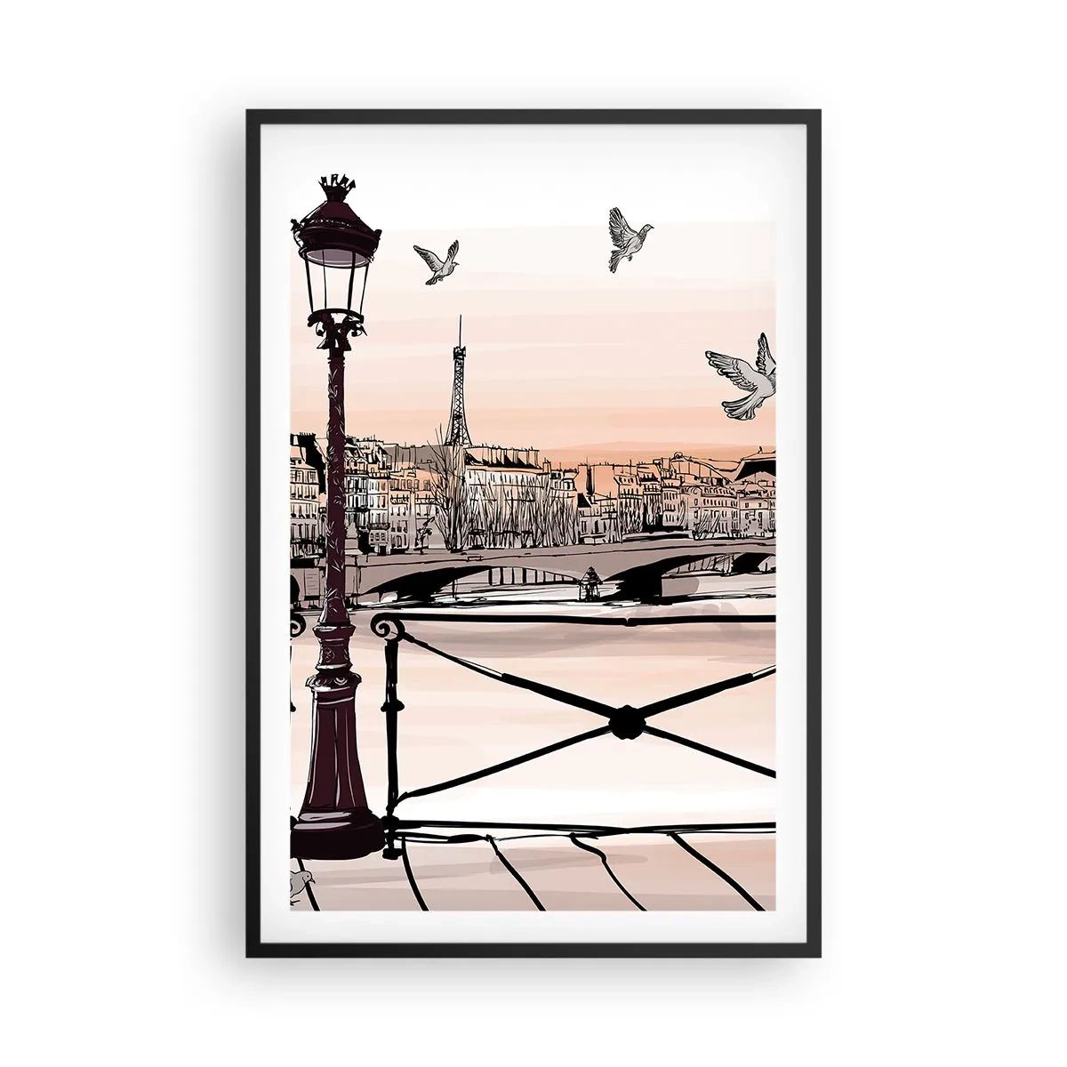 Plakat w czarnej ramie - Nad dachami Paryża - 61x91 cm