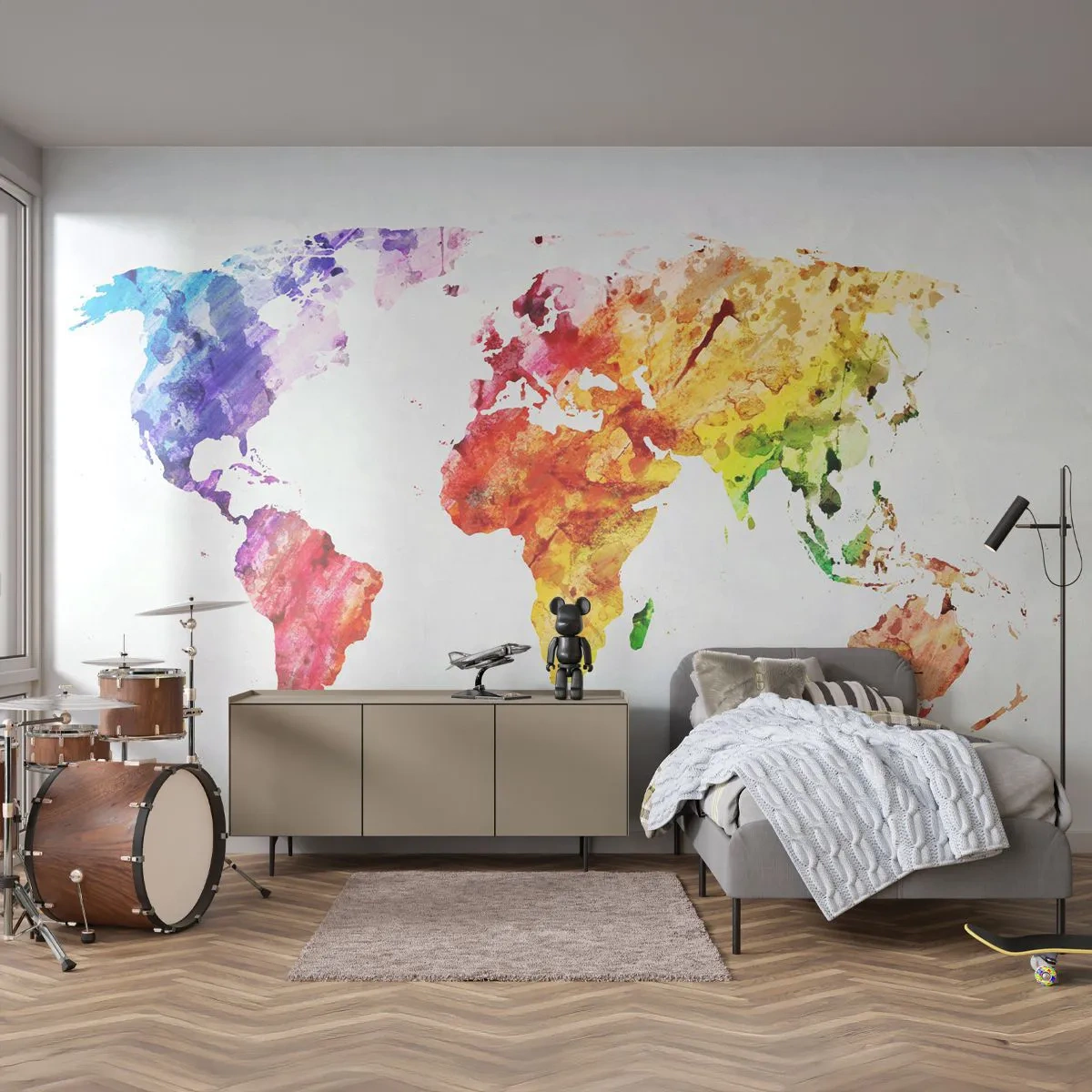 Fototapeta Samoprzylepna Deluxe Sticker - Wszystkie barwy świata - Mapa Świata, Grafika, Kontynenty - 250x175 cm