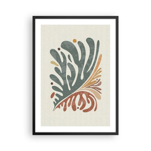 Plakat w czarnej ramie - Botaniczny wzór liścia w zielono-brązowych barwach - 50x70cm - Wielobarwny liść - Nowoczesna dekoracja ścienna do salonu i sypialni ARTTOR