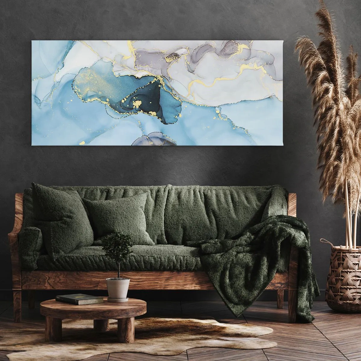 Obraz na płótnie - Studium spotkania szarości z turkusem - 100x40 cm
