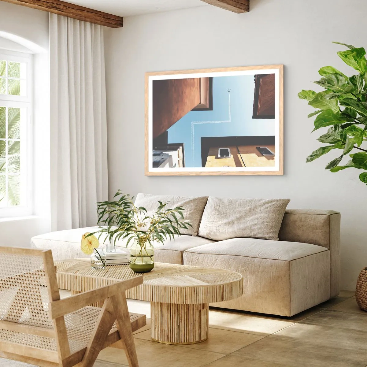 Plakat w ramie jasny dąb - Ponad miejskim labiryntem - 40x30 cm