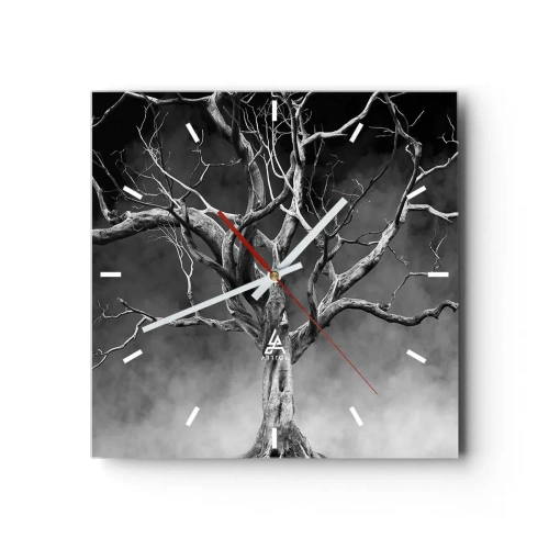 Zegar ścienny - Suche drzewo w czerni i bieli na tle mgły - 30x30cm - Pierwotne i święte - Nowoczesna dekoracja ścienna do salonu i sypialni ARTTOR