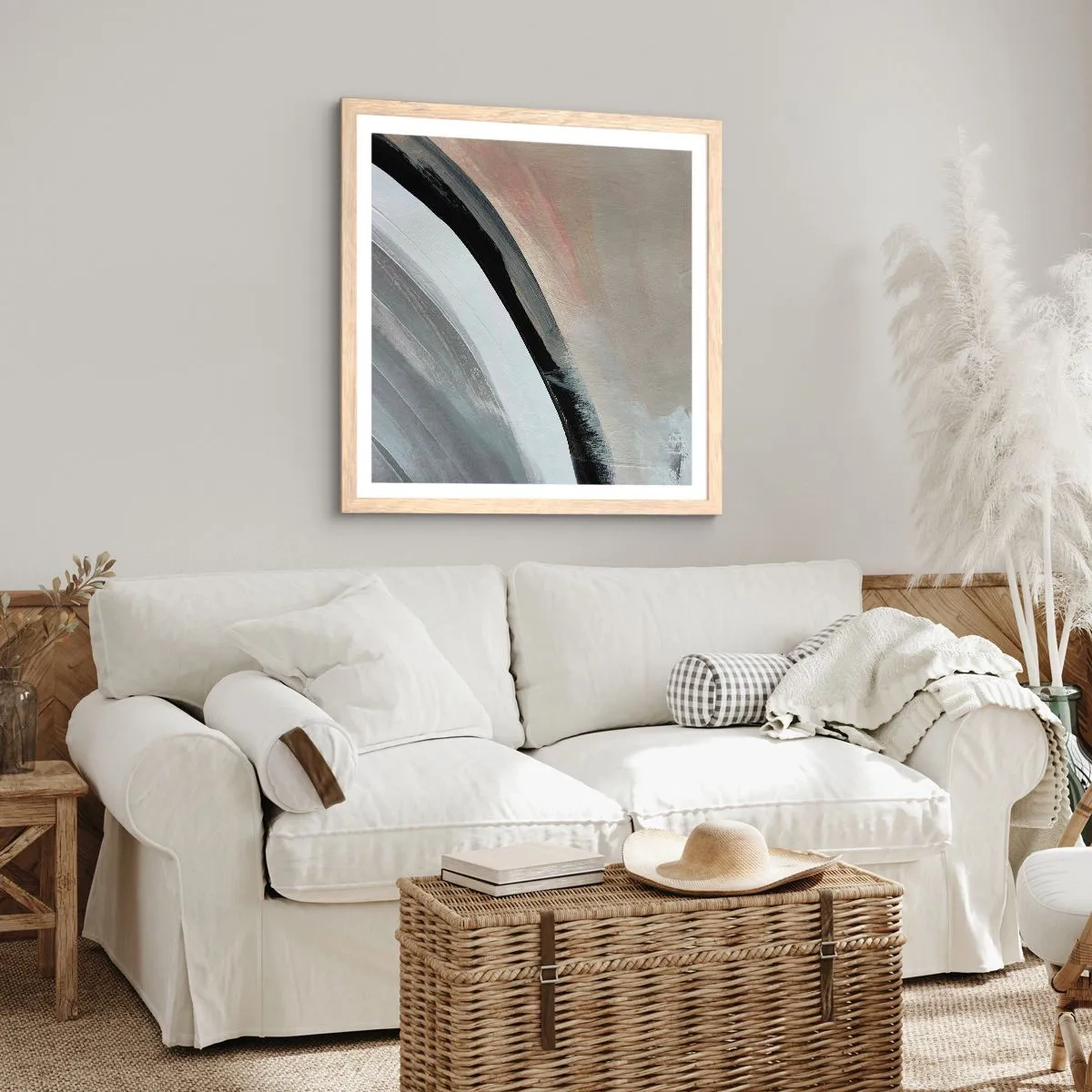 Plakat w ramie jasny dąb - Kompozycja: łuk czerni i szarości - 40x40 cm