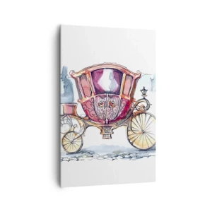 Obraz na płótnie - Stylowa ilustracja zabytkowej karety w pastelowych kolorach - 80x120cm - Do ślubu czy na bal? - Nowoczesna dekoracja ścienna do salonu i sypialni ARTTOR