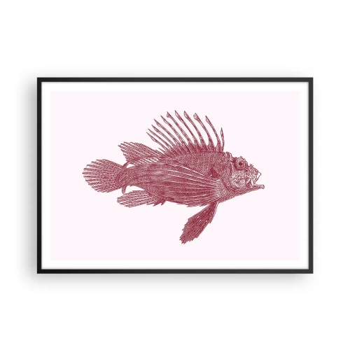 Plakat w czarnej ramie - Rysunek ryby w czerwonym odcieniu - 100x70cm - Mieszkanka egzotycznych wód - Nowoczesna dekoracja ścienna do salonu i sypialni ARTTOR