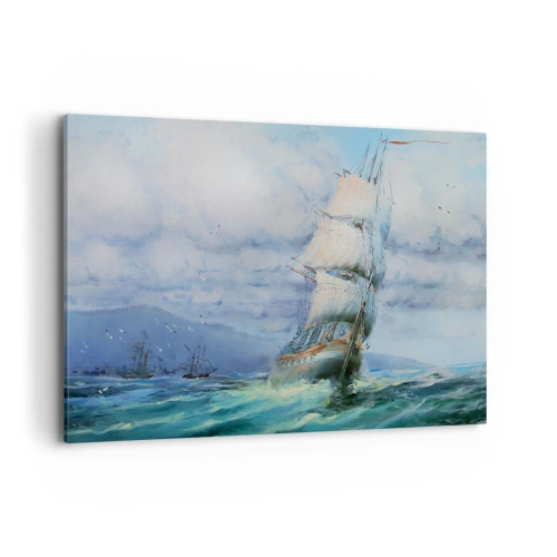 Obraz na płótnie - Statek na wzburzonym morzu - 100x70cm - Pomyślnych wiatrów - Nowoczesna dekoracja ścienna do salonu, kuchni i sypialni ARTTOR