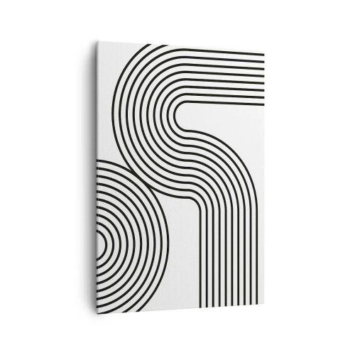 Obraz na płótnie - Abstrakcyjny obraz z czarnymi liniami tworzącymi geometryczne wzory na białym tle - 70x100cm - Na zakręcie - Nowoczesna dekoracja ścienna do salonu i sypialni ARTTOR