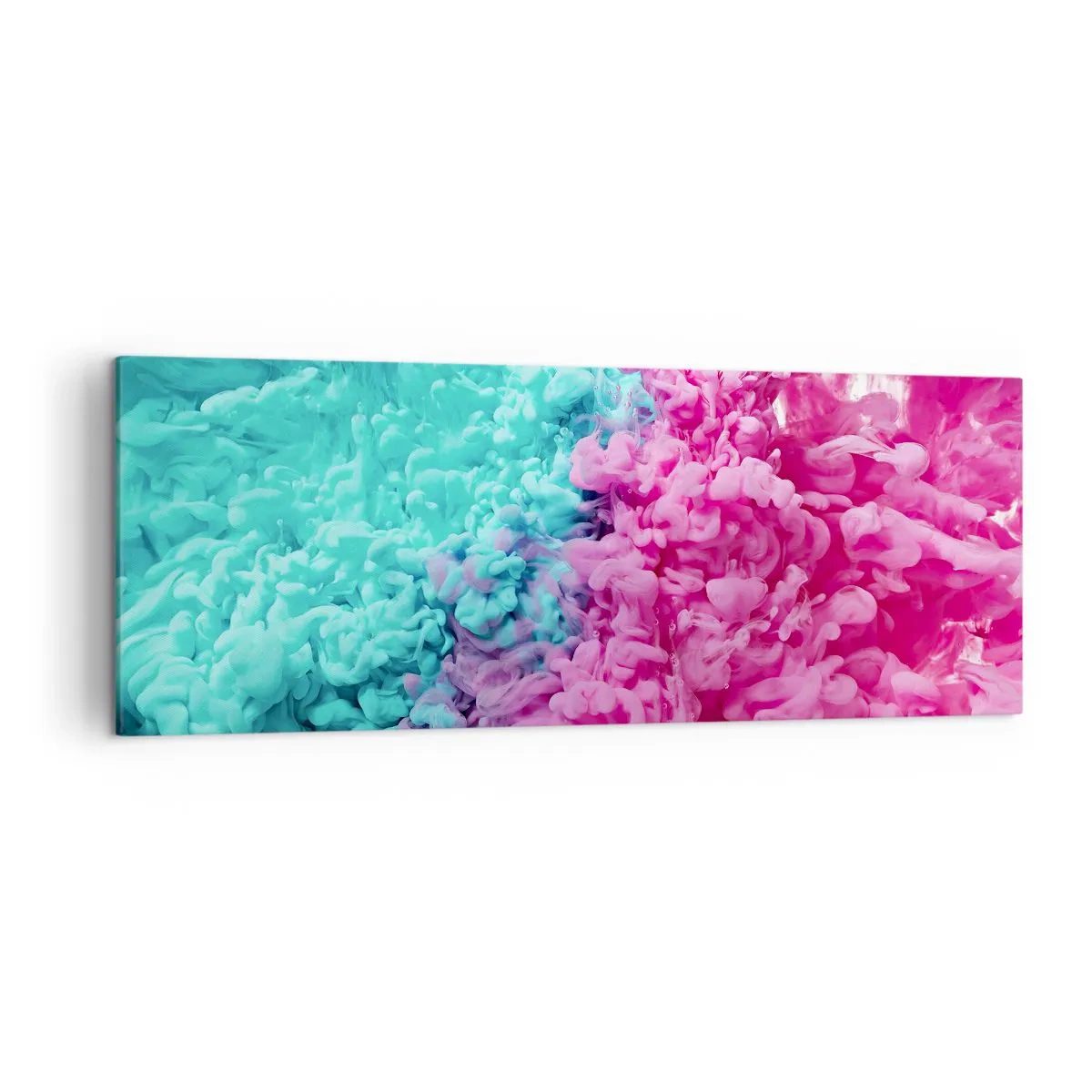 Obraz na płótnie - Kolorowe fale turkusu i różu w abstrakcyjnej formie - 140x50cm - Decydujące starcie - Nowoczesna dekoracja ścienna do salonu i sypialni ARTTOR
