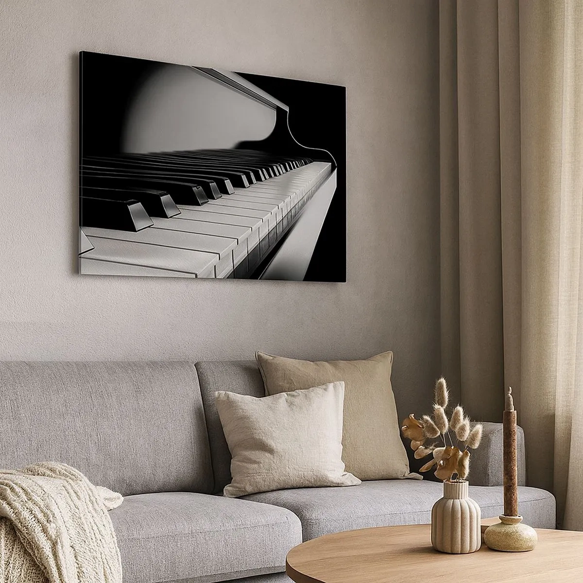 Obraz na płótnie - Fortepianowe klawisze w eleganckim czarno-białym ujęciu - 70x50cm - Harmonia kształtów i barw - Nowoczesna dekoracja ścienna do salonu i sypialni ARTTOR