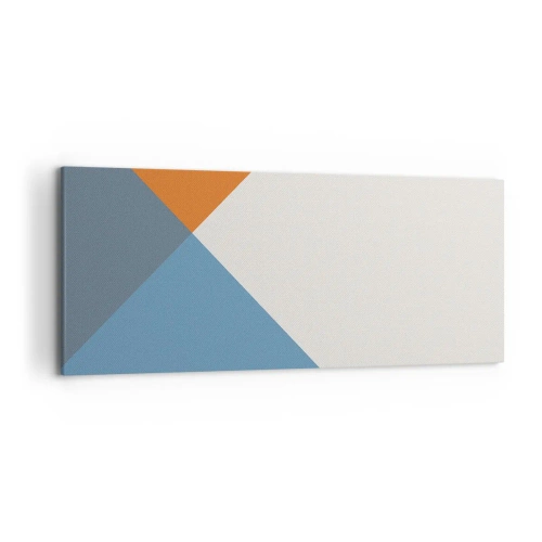 Obraz na płótnie - Geometryczne trójkąty w odcieniach błękitu i pomarańczy - 120x50cm - Pod kątem… - Nowoczesna dekoracja ścienna do salonu i sypialni ARTTOR