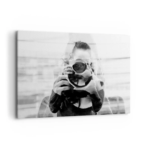 Obraz na płótnie - Czarno-biały portret fotografa z podwójną ekspozycją - 100x70cm - Twórca i tworzywo - Nowoczesna dekoracja ścienna do salonu, kuchni i sypialni ARTTOR