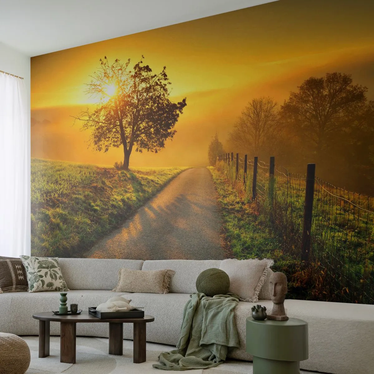 Fototapeta Premium Sand - Droga wśród pól o zachodzie słońca - 100x70cm - Miodne popołudnie - Nowoczesna dekoracja ścienna do salonu, kuchni i sypialni ARTTOR