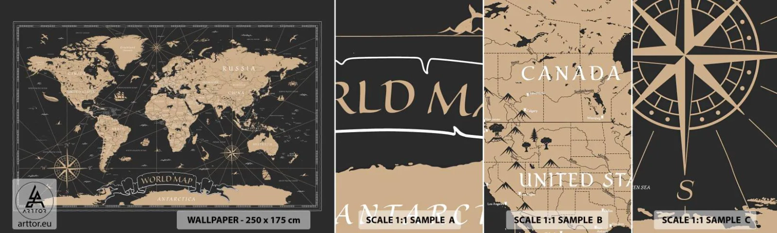 Fototapeta Próbka Standard Eco - Granice mojego świata - Mapa Świata, Vintage, Retro - 100x30 cm