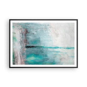 Plakat w czarnej ramie - Abstrakcja w odcieniach turkusu i szarości - 100x70cm - Horyzontalnie w błękicie - Nowoczesna dekoracja ścienna do salonu i sypialni ARTTOR