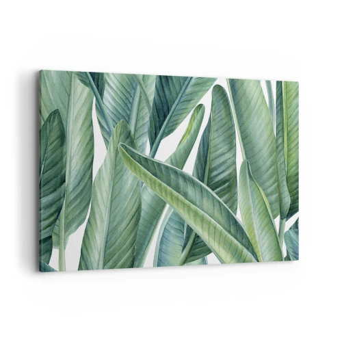 Obraz na płótnie - Zielone liście w minimalistycznym, botanicznym stylu - 100x70cm - Zieleń sama w sobie - Nowoczesna dekoracja ścienna do salonu, kuchni i sypialni ARTTOR