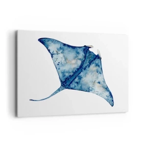 Obraz na płótnie - Niebieska płaszczka w akwarelowym stylu na białym tle - 100x70cm - Życie w błękicie - Nowoczesna dekoracja ścienna do salonu, kuchni i sypialni ARTTOR