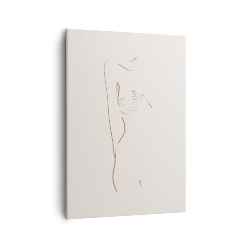 Obraz na płótnie - Minimalistyczny szkic kobiecej sylwetki na jasnym tle - 50x70cm - Kształt pragnienia - Nowoczesna dekoracja ścienna do salonu, kuchni i sypialni ARTTOR