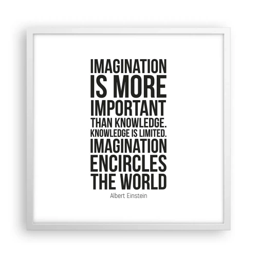 Plakat w białej ramie - Einstein o mocy wyobraźni - 50x50 cm