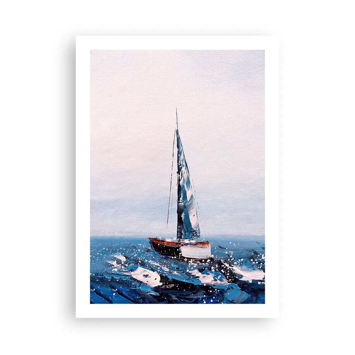 Plakat - Żaglówka na wzburzonym oceanie w malarskim stylu - 50x70cm - Braterstwo wiatru - Nowoczesna dekoracja ścienna do salonu, kuchni i sypialni ARTTOR