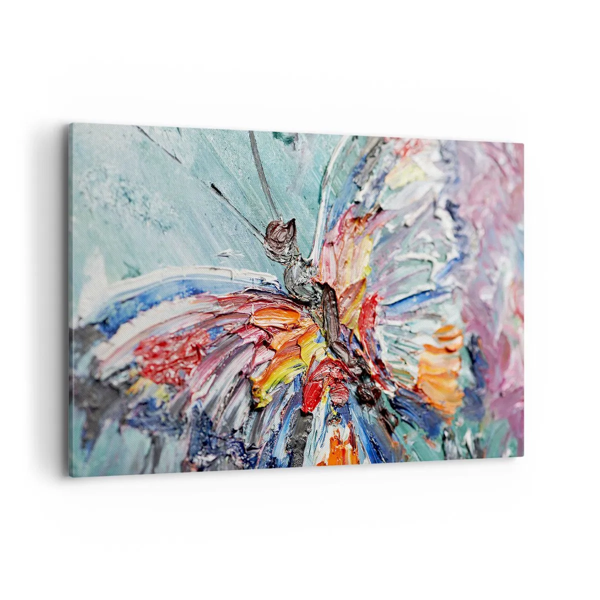 Obraz na płótnie - Kolorowy motyl w stylu impasto na pastelowym tle - 100x70cm - Pomalowany przez naturę - Nowoczesna dekoracja ścienna do salonu, kuchni i sypialni ARTTOR
