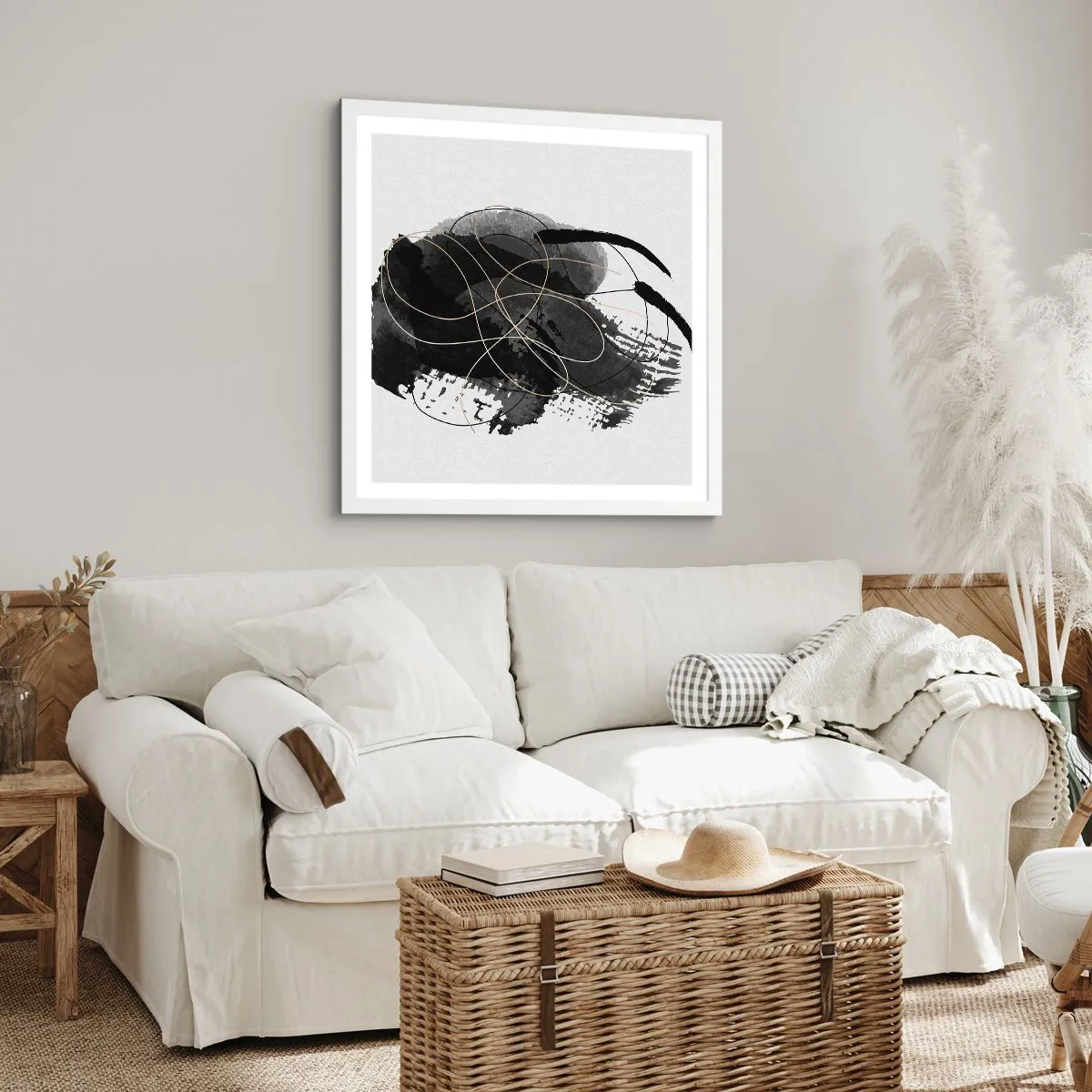 Plakat w białej ramie - Wysnute z czerni - 50x50 cm