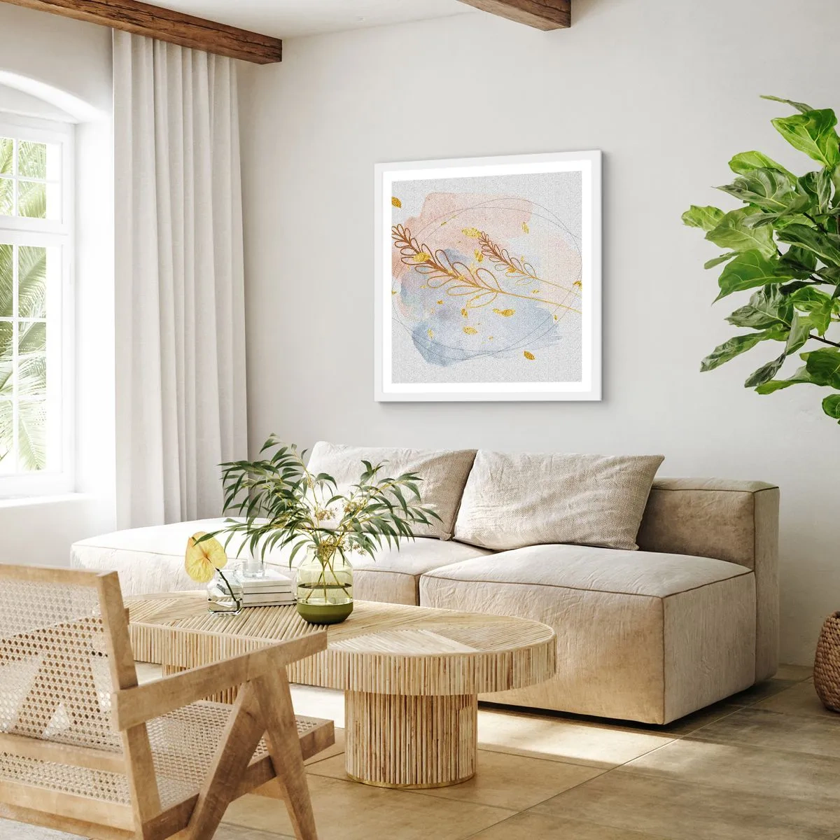 Plakat w białej ramie - Złoty podmuch - 30x30 cm