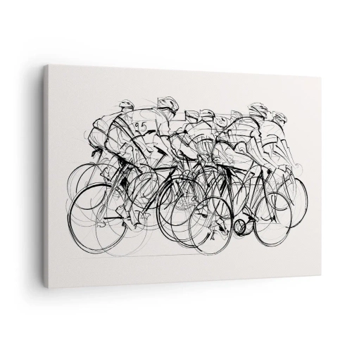 Obraz na płótnie - Grupa kolarzy w ruchu w minimalistycznym stylu - 70x50cm - Wespół w zespół - Nowoczesna dekoracja ścienna do salonu i sypialni ARTTOR