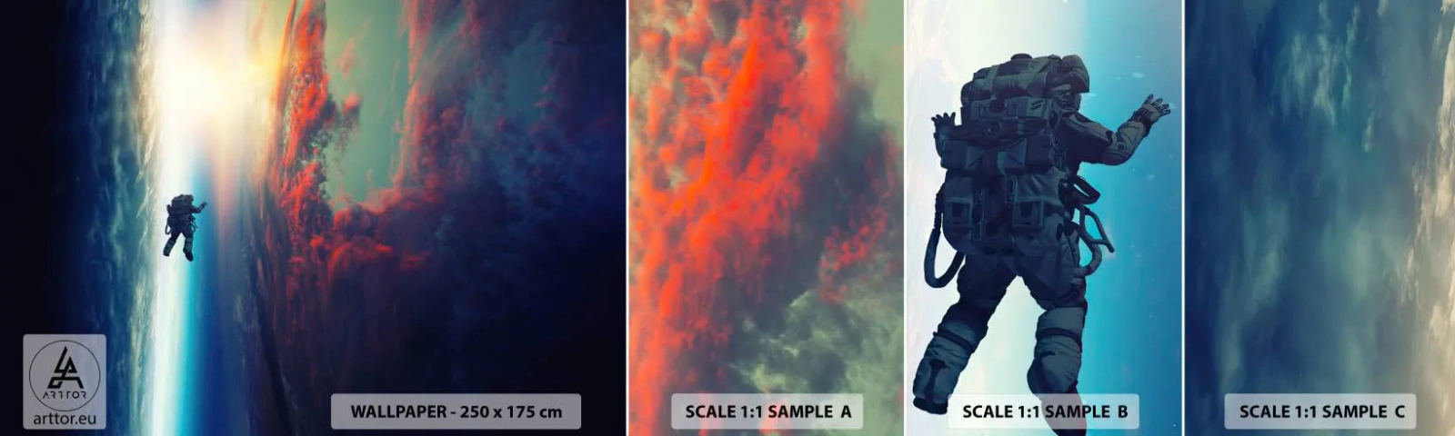 Fototapeta Próbka Samoprzylepna Deluxe Sticker - Mierzyć się ze wszechświatem - Abstrakcja, Astronauta, Kosmos - 100x30 cm