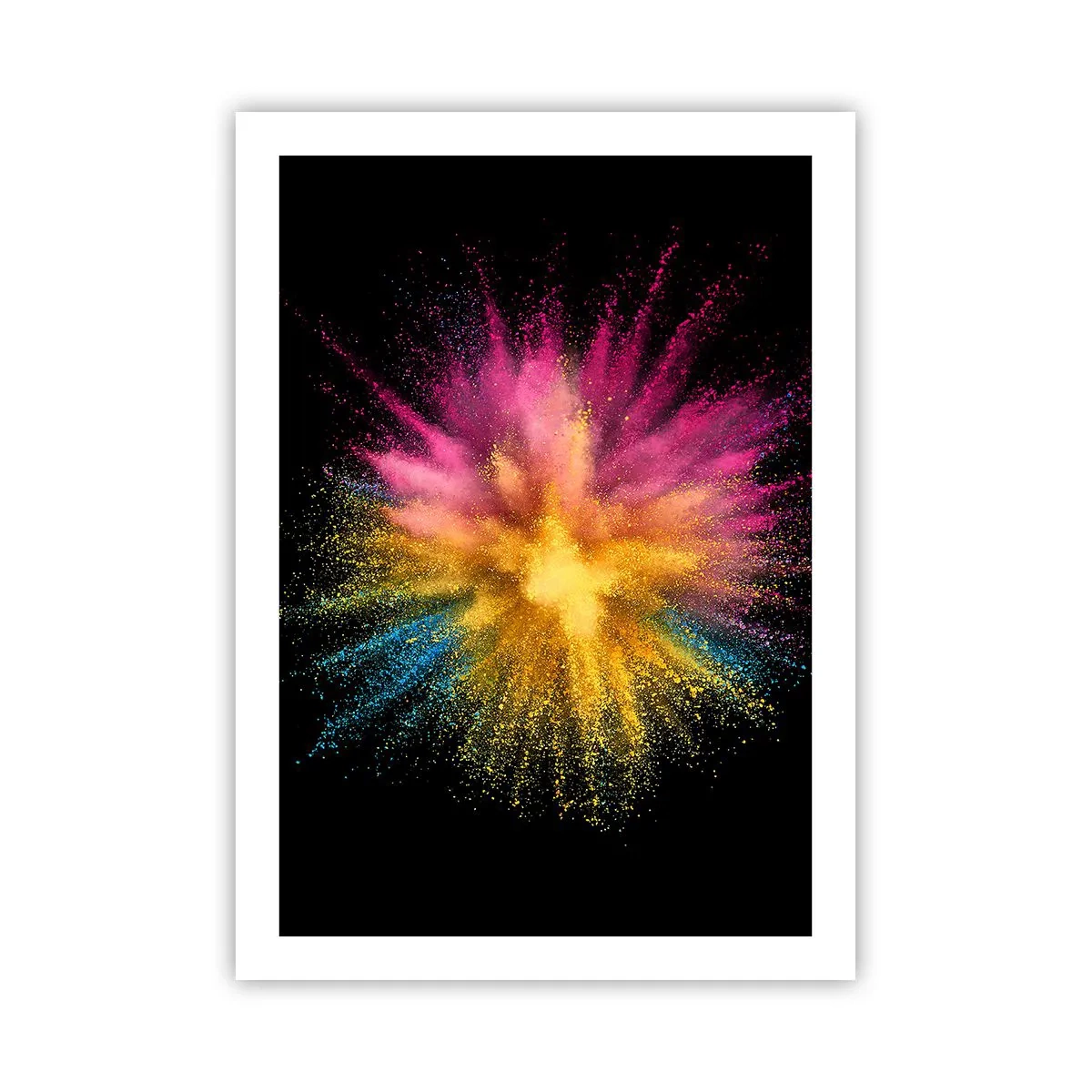 Plakat - Eksplozja kolorowego proszku na czarnym tle - 50x70cm - Narodziny barw - Nowoczesna dekoracja ścienna do salonu, kuchni i sypialni ARTTOR
