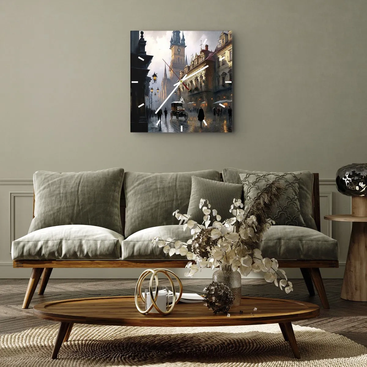 Zegar ścienny - Wieczorna scena uliczna z zabytkową architekturą - 30x30cm - Czar praskiego wieczoru - Nowoczesna dekoracja ścienna do salonu i sypialni ARTTOR