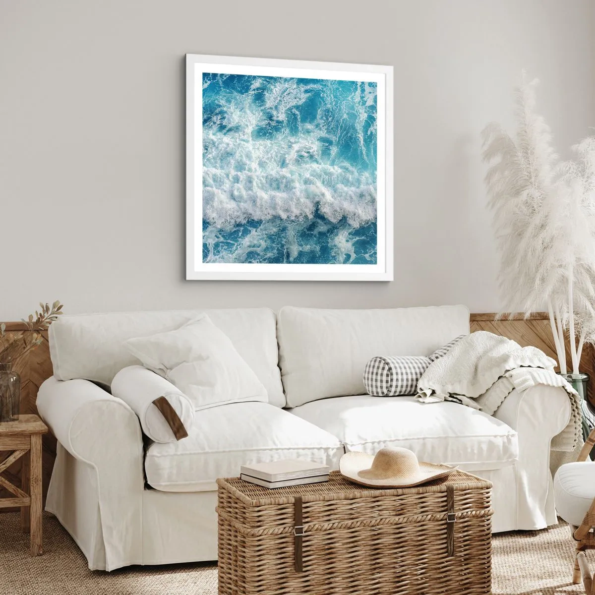 Plakat w białej ramie - Radośnie i w podskokach - 50x50 cm