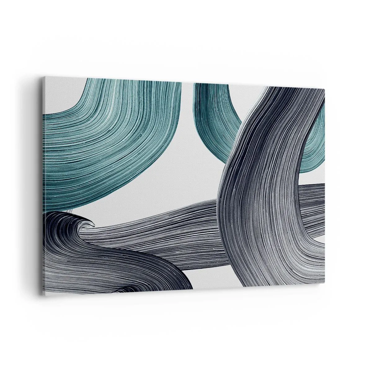 Obraz na płótnie - Płynne abstrakcyjne linie w odcieniach zieleni i szarości - 120x80cm - Szmaragdowe i czarne szlaki - Nowoczesna dekoracja ścienna do salonu, kuchni i sypialni ARTTOR