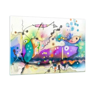 Obraz na szkle - Abstrakcyjna kompozycja z kolorowymi kształtami i liniami - 120x80cm - Brak słów! - Nowoczesna dekoracja ścienna do salonu, kuchni i sypialni ARTTOR