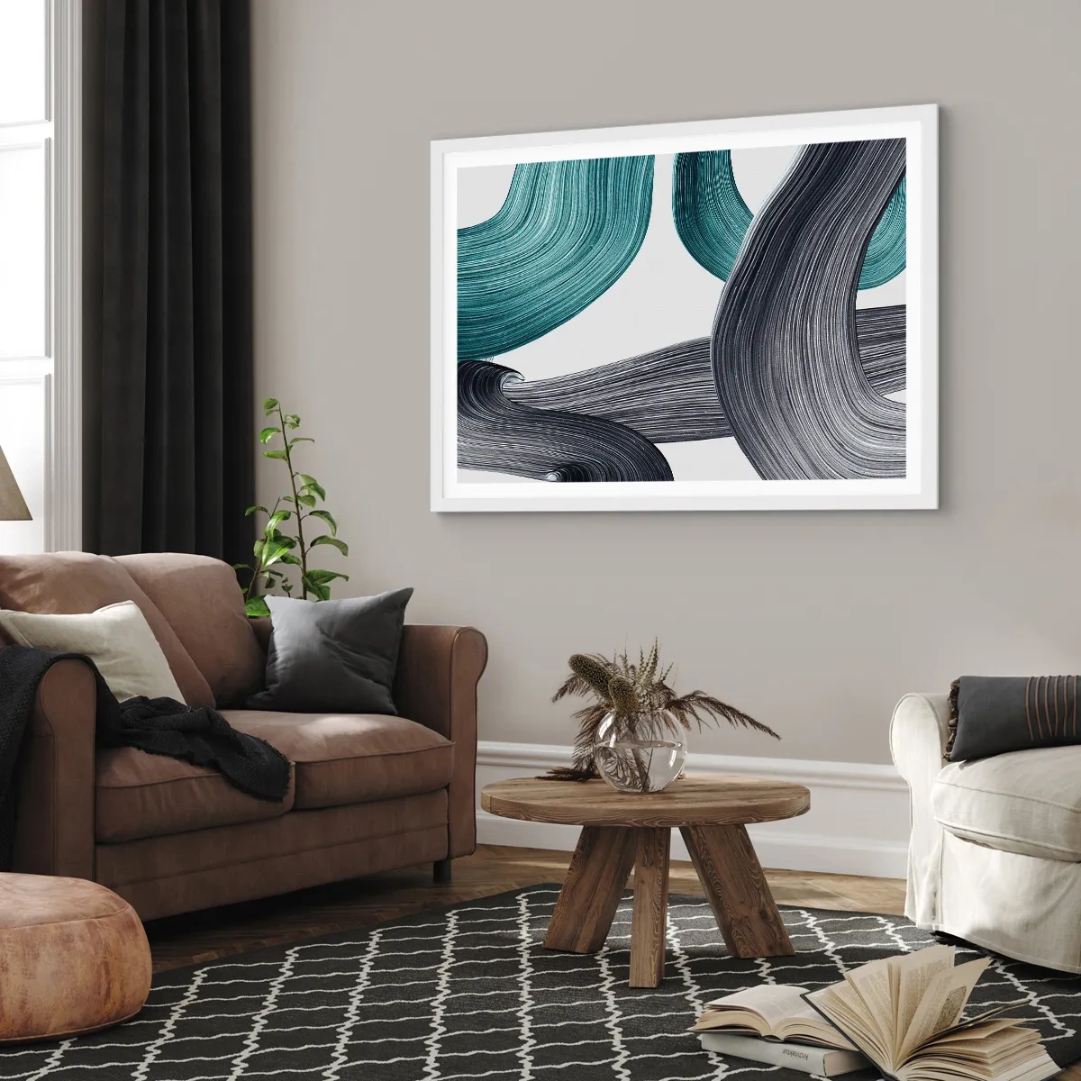 Plakat w białej ramie - Szmaragdowe i czarne szlaki - 91x61 cm