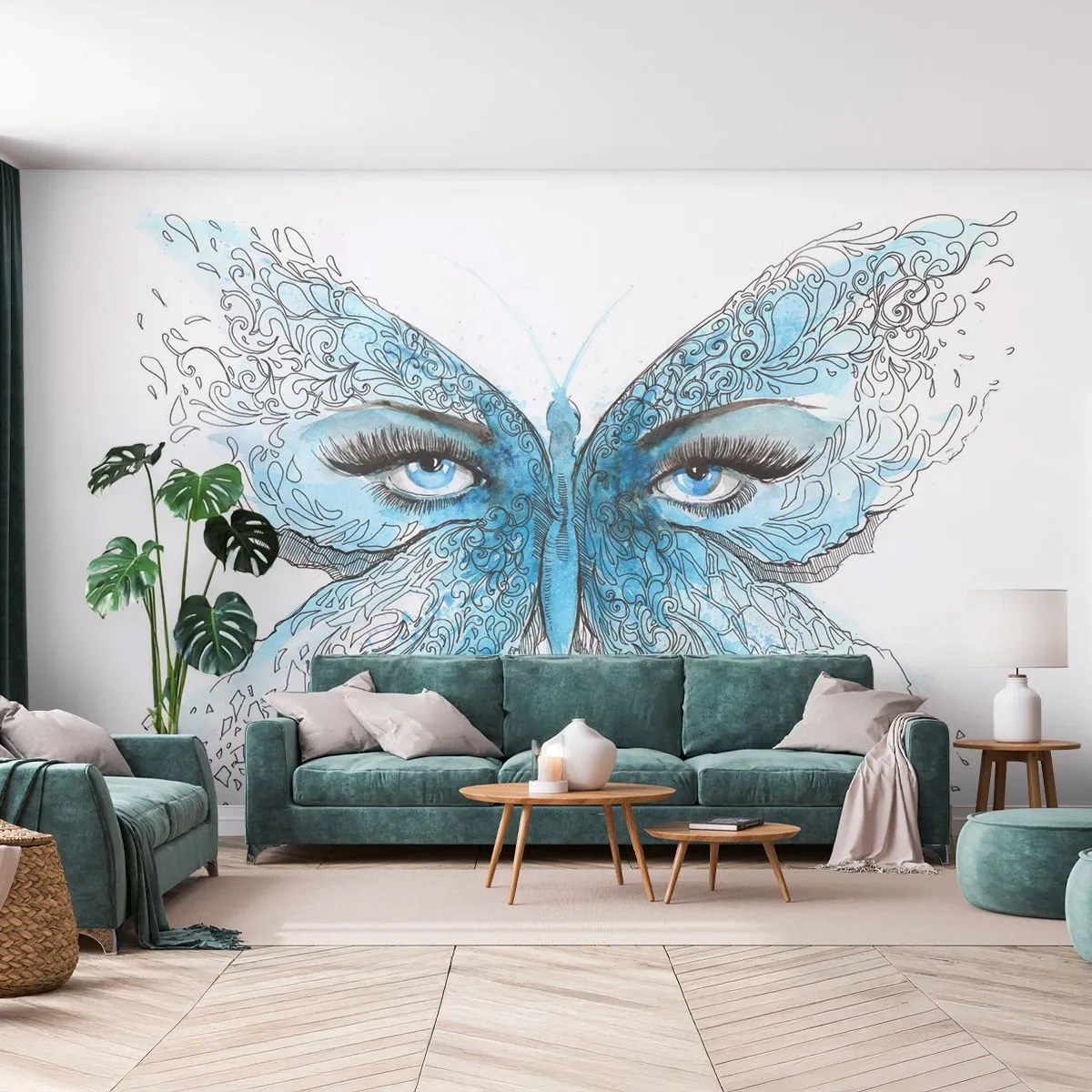 Fototapeta Samoprzylepna Deluxe Sticker - Modraszek eros - Abstrakcja, Motyl, Kobiece Oczy - 250x175 cm