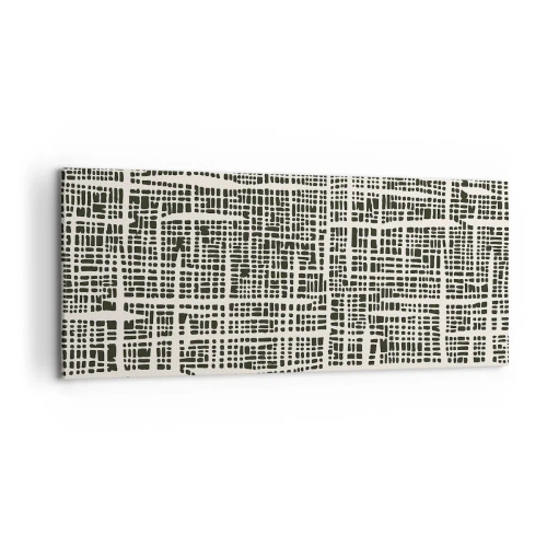 Obraz na płótnie - Geometryczny wzór przypominający siatkę na jasnym tle - 120x50cm - Kompozycja utkana - Nowoczesna dekoracja ścienna do salonu i sypialni ARTTOR