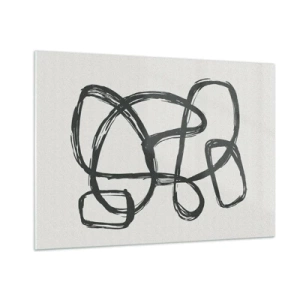 Obraz na szkle - Czarne pętle i linie tworzące abstrakcyjną kompozycję na białym tle - 100x70cm - Zapętlona abstrakcja - Nowoczesna dekoracja ścienna do salonu, kuchni i sypialni ARTTOR