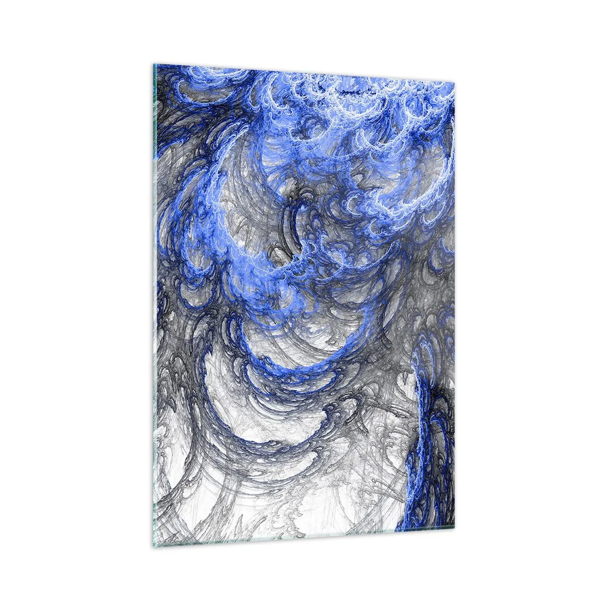Obraz na szkle - Dynamiczna abstrakcja w odcieniach niebieskiego i szarości - 50x70cm - Narodziny fali - Nowoczesna dekoracja ścienna do salonu, kuchni i sypialni ARTTOR