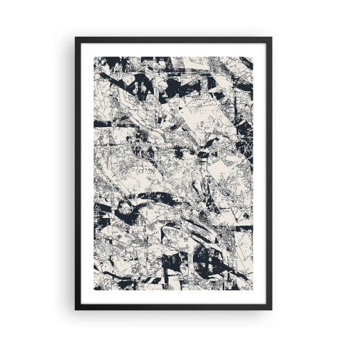 Plakat w czarnej ramie - Abstrakcyjna czarno-biała kompozycja z teksturą - 50x70cm - Przenikanie przeciwieństw - Nowoczesna dekoracja ścienna do salonu i sypialni ARTTOR