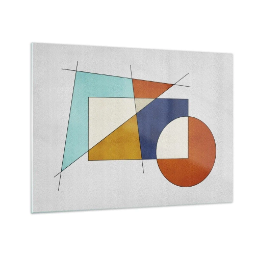 Obraz na szkle - Kolorowe figury geometryczne na jasnym tle w stylu modernistycznym - 70x50cm - Abstrakcja: modernistyczna zabawa - Nowoczesna dekoracja ścienna do salonu i sypialni ARTTOR