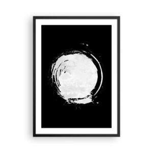 Plakat w czarnej ramie - Biała abstrakcyjna forma koła na czarnym tle - 50x70cm - Dobre wyjście - Nowoczesna dekoracja ścienna do salonu i sypialni ARTTOR