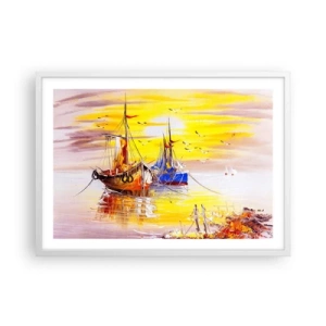 Plakat w białej ramie - Zasłużony odpoczynek w porcie - 70x50 cm