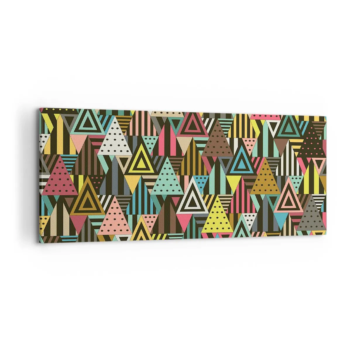 Obraz na płótnie - Kolorowy wzór geometryczny z trójkątami i liniami - 120x50cm - W rytmie na trzy - Nowoczesna dekoracja ścienna do salonu i sypialni ARTTOR