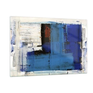 Obraz na szkle - Abstrakcyjna kompozycja z dominującym błękitem - 120x80cm - Sekret błękitu - Nowoczesna dekoracja ścienna do salonu, kuchni i sypialni ARTTOR