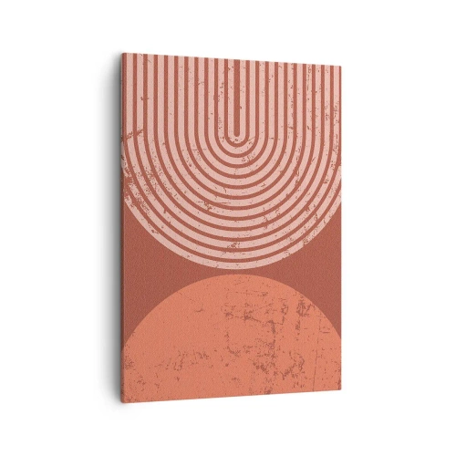 Obraz na płótnie - Geometryczna abstrakcja w ciepłych odcieniach terakoty - 50x70cm - Bliska relacja - Nowoczesna dekoracja ścienna do salonu, kuchni i sypialni ARTTOR
