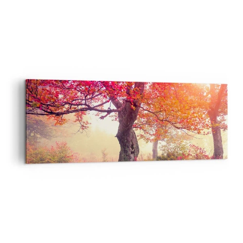 Obraz na płótnie - Jesienny krajobraz z drzewami w intensywnych kolorach - 140x50cm - Szał rozkwitu - Nowoczesna dekoracja ścienna do salonu i sypialni ARTTOR